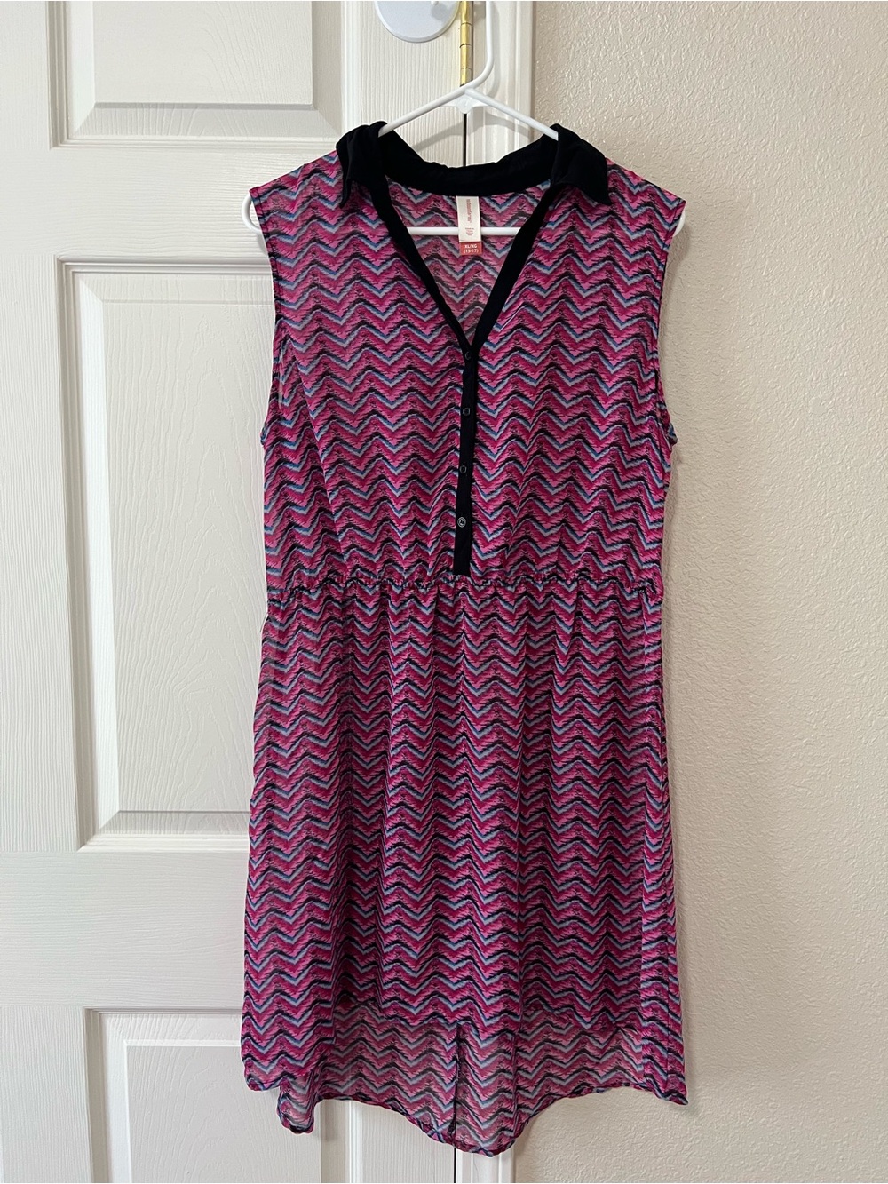 No Boundaries Pink Chevron Sleeveless Shirt Dress Juniors XL 15-17 Y2K